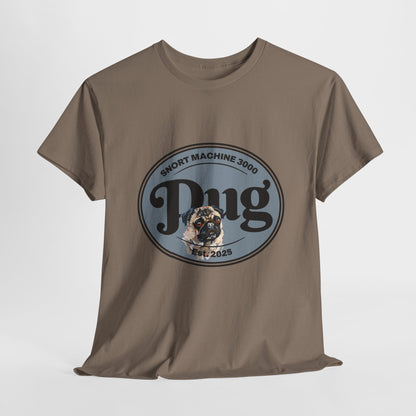 Brown t-shirt with a graphic design featuring a dog and text on a white background