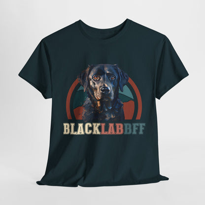 Black t-shirt with a black lab graphic and 'BLACK LAB BFF' text on a white background