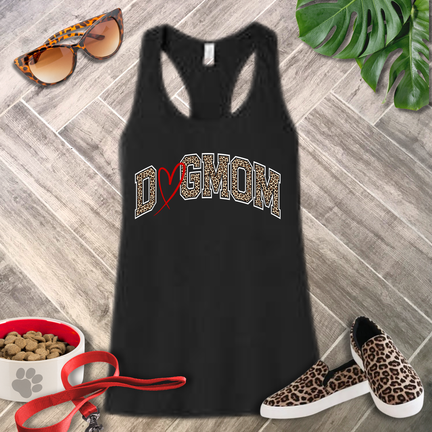Dog Mom Leopard Print Racerback Tank — Women's Cute Paw-Print Graphic