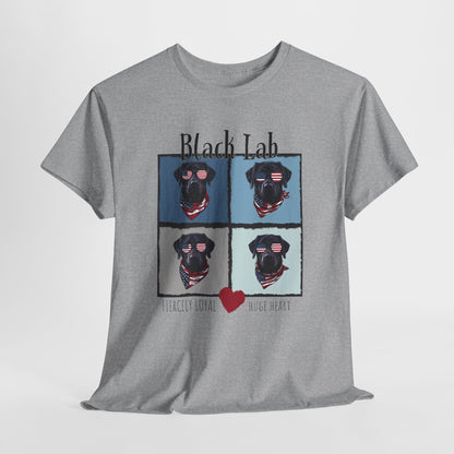 Gray t-shirt with black labrador design and heart on a white background