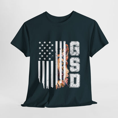 Black t-shirt with American flag and 'CSD' design on a white background