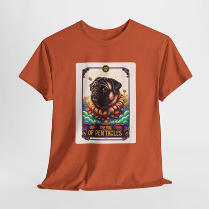 Brown t-shirt with a graphic of a pug and text on a white background