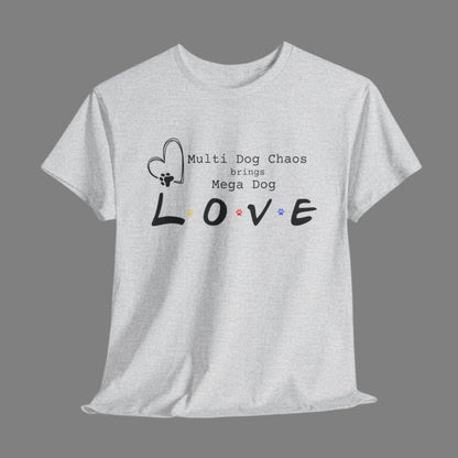 Gray t-shirt with a humorous dog-themed text design on a white background