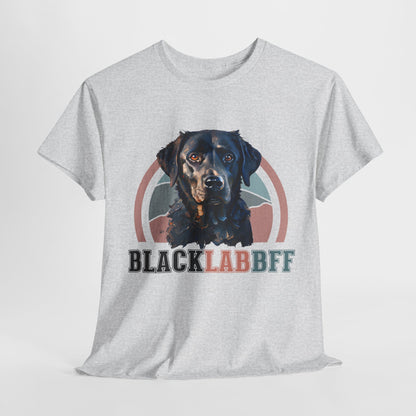 Gray t-shirt with a black lab graphic and 'BLACK LAB BFF' text on a white background