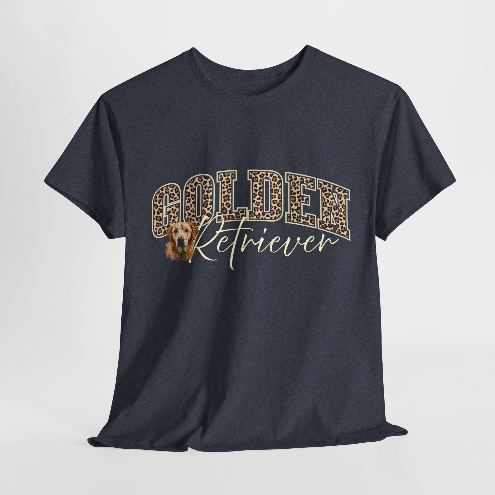 Black t-shirt with 'Golden Retriever' text and dog graphic on a white background
