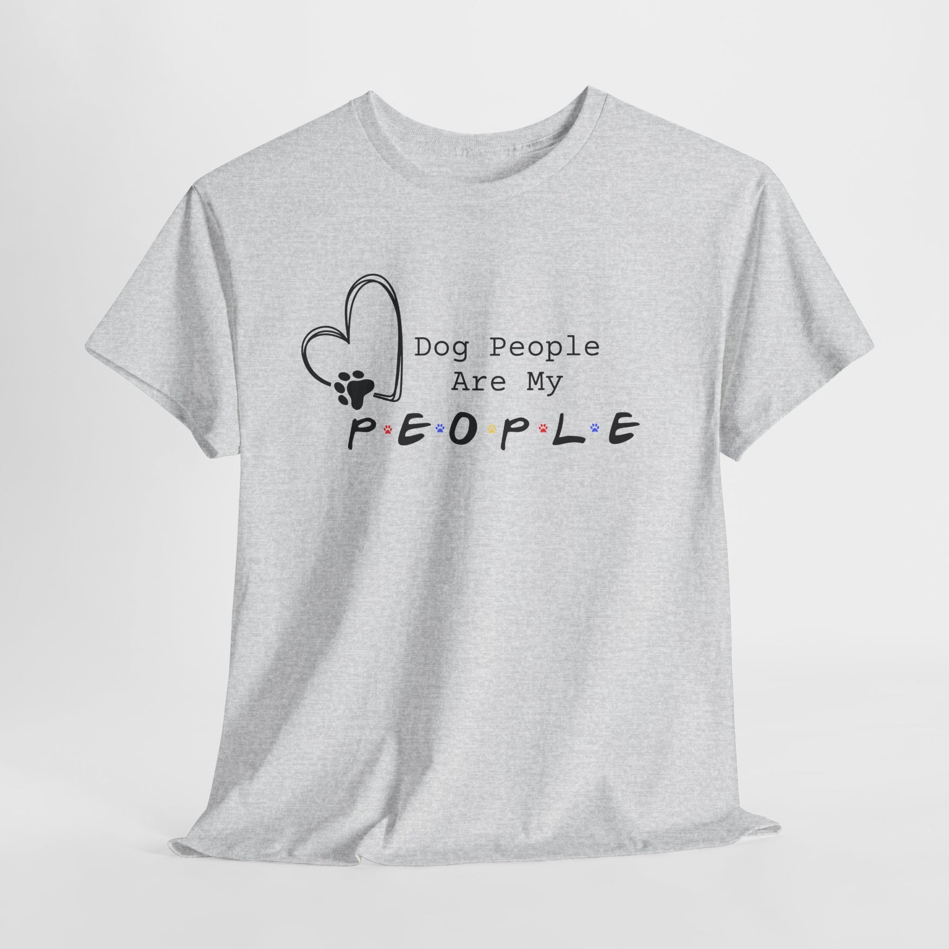 Gray t-shirt with 'Dog People Are My People' text and heart design on a white background