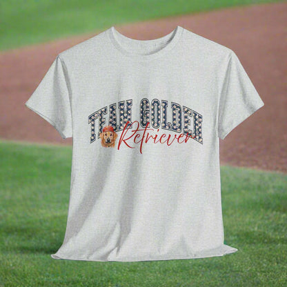 Gray t-shirt with 'Fury Golden Retriever' text and graphic on a white background