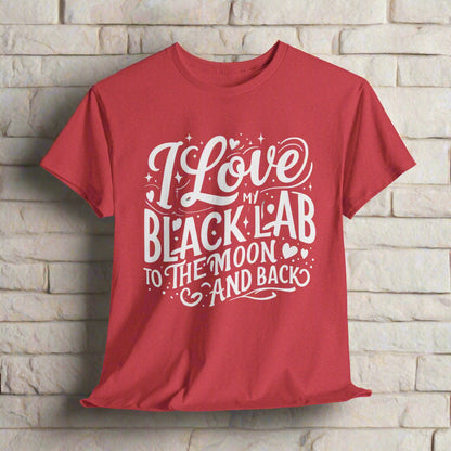 Black lab dog shirt To the Moon and Back in Coral Silk