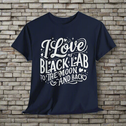 Black lab dog shirt To the Moon and Back in navy 