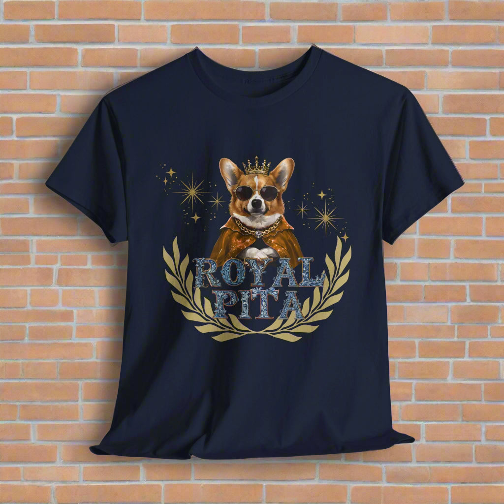 Corgi funny dog shirt Royal PITA in Navy