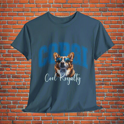 Corgi tee shirts Cool Royalty in Indigo Blue