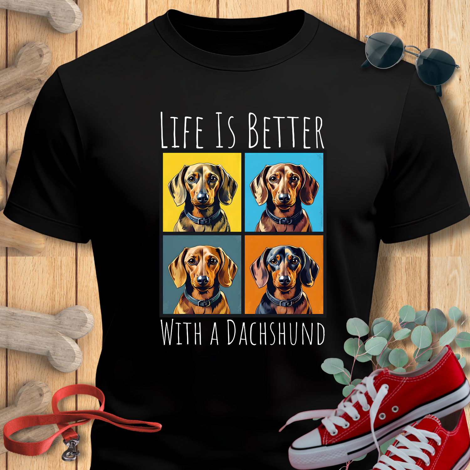 DACHSHUND SHIRT Life is Better in black