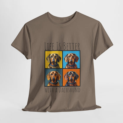 DACHSHUND SHIRT Life is Better in brown savana