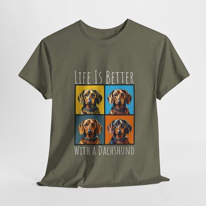 DACHSHUND SHIRT Life is Better in heather military green