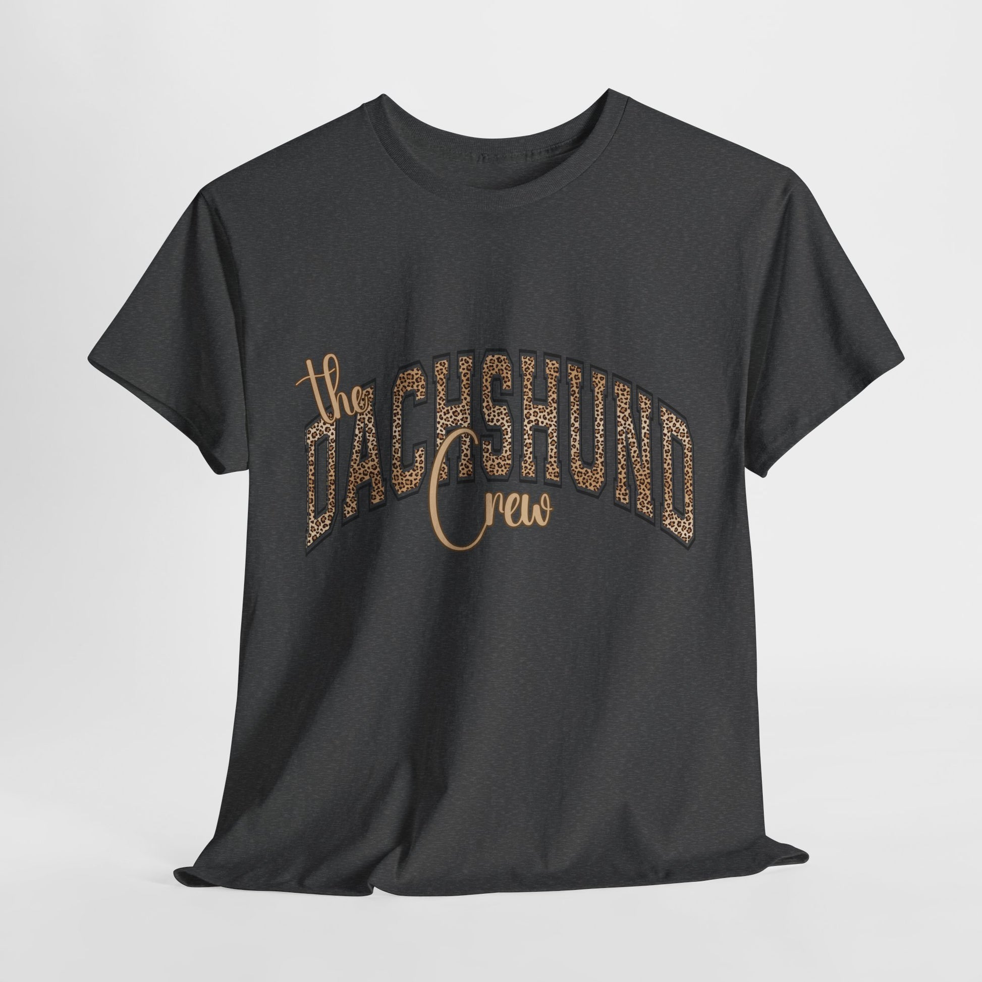 DACHSHUND SHIRT in Leopard Varsity Lettering in dark heather