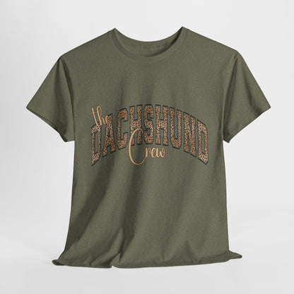 DACHSHUND SHIRT in Leopard Varsity Lettering in heather military green