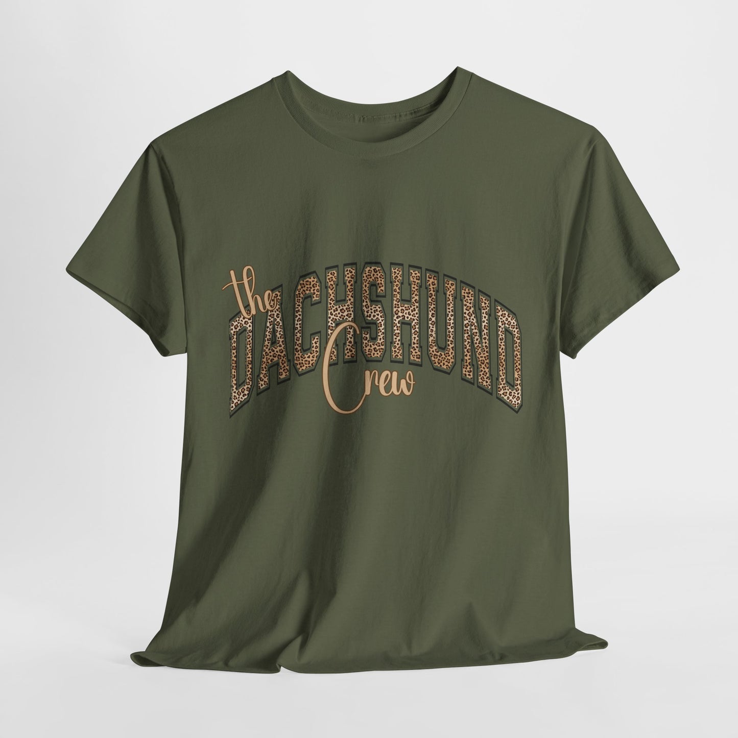 DACHSHUND SHIRT in Leopard Varsity Lettering in military green
