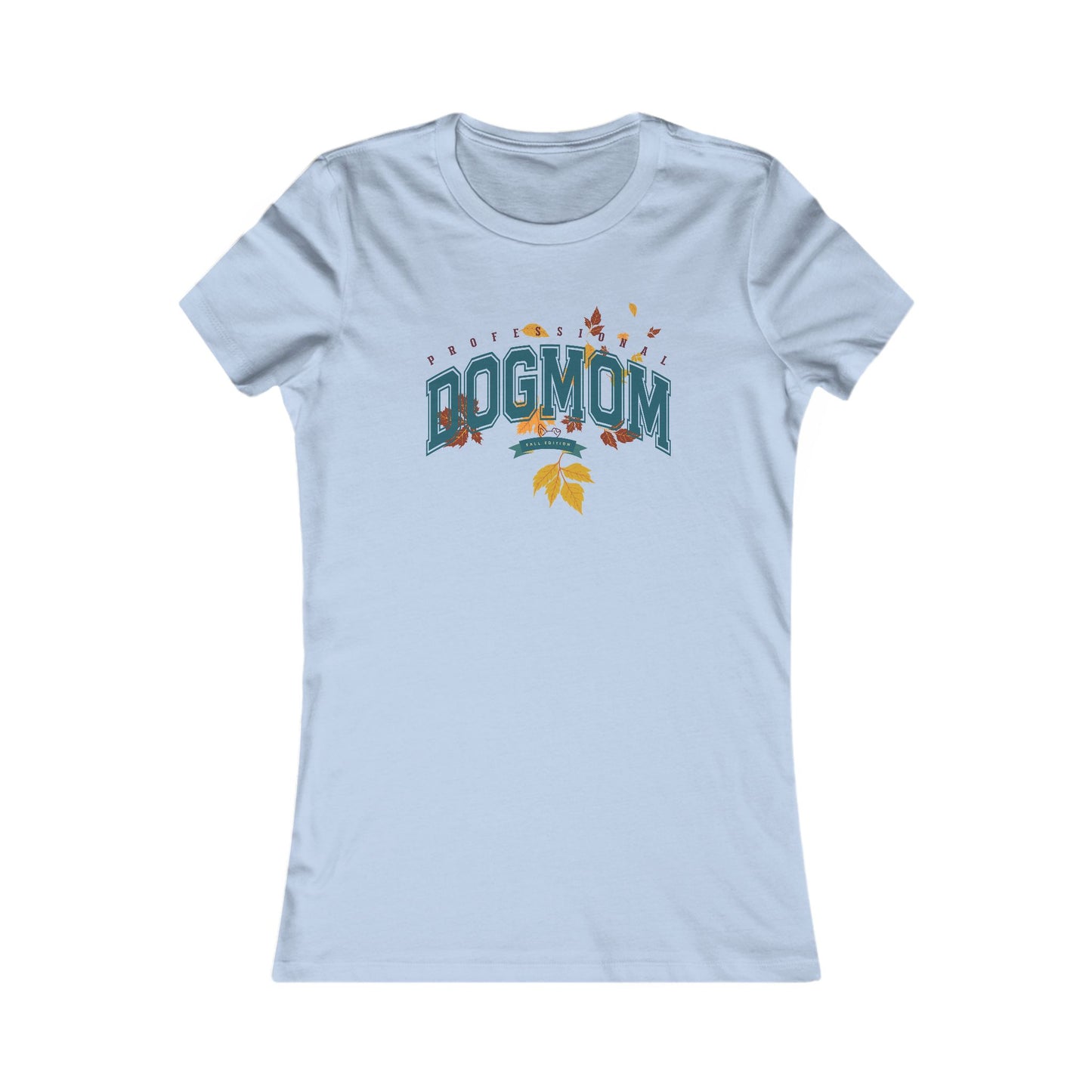 DOGMOM SHIRT Fall Edition with falling leaves in baby blue