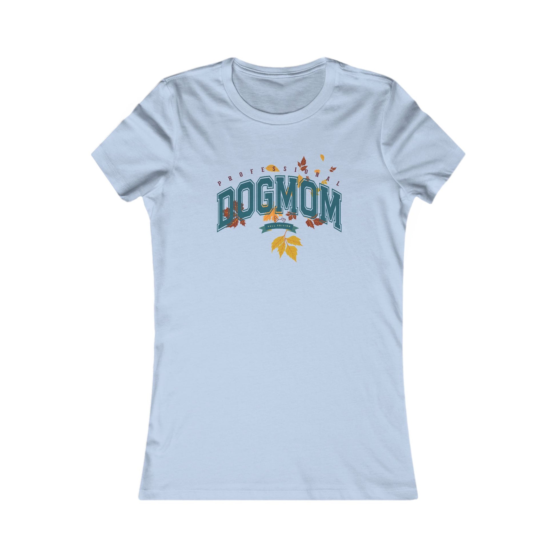 DOGMOM SHIRT Fall Edition with falling leaves in baby blue