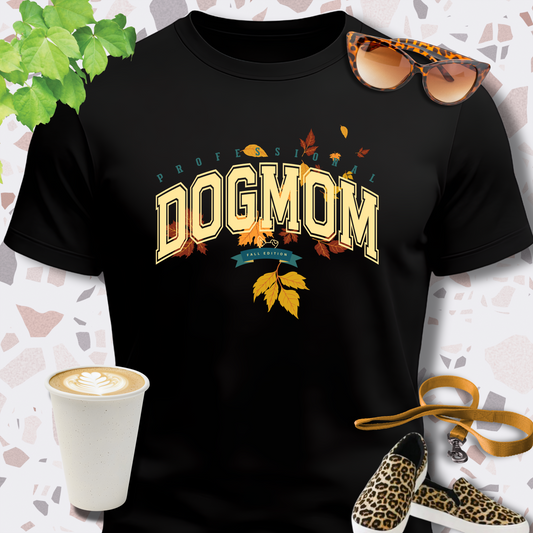 DOGMOM SHIRT Fall Edition with falling leaves in black
