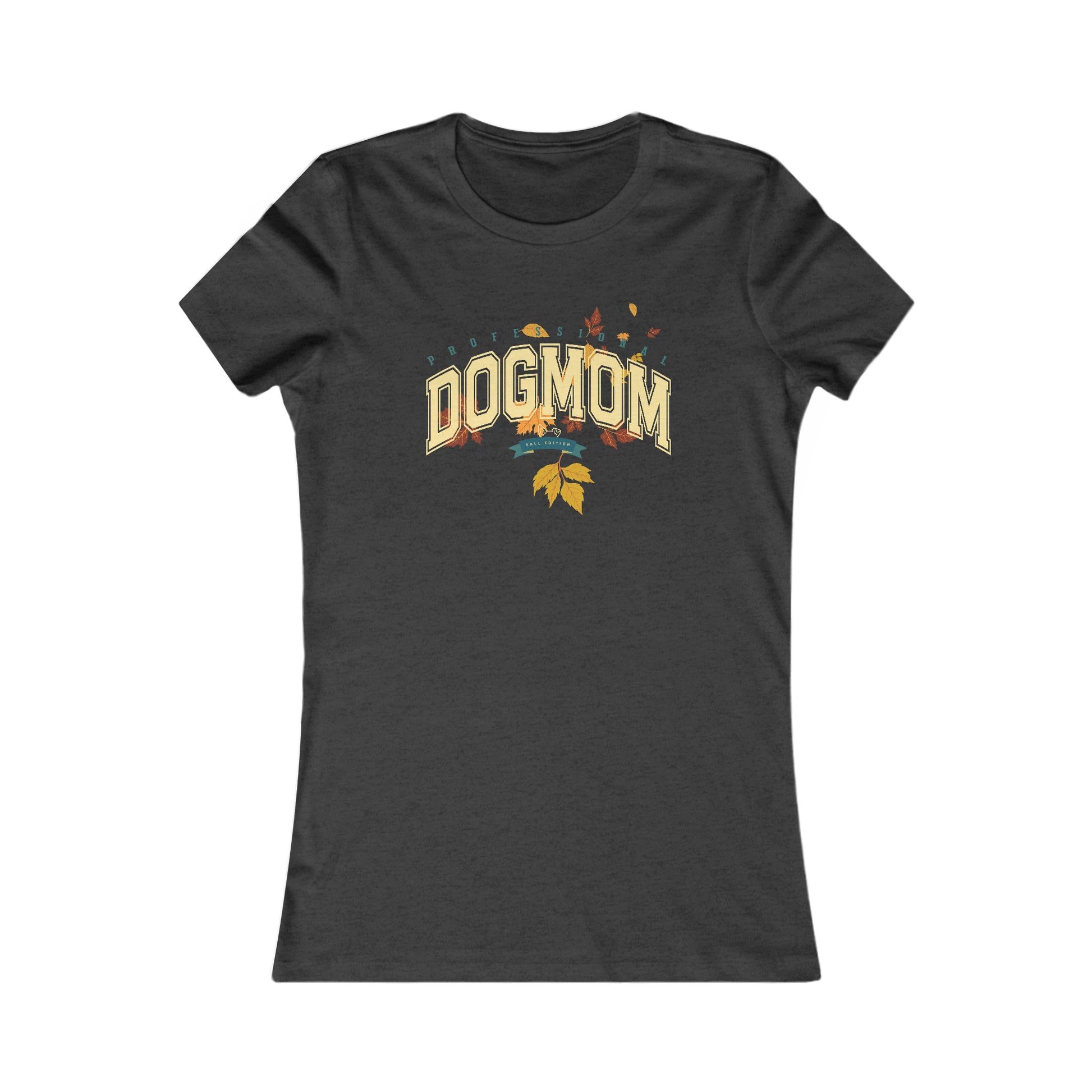 DOGMOM SHIRT Fall Edition with falling leaves in dark heather