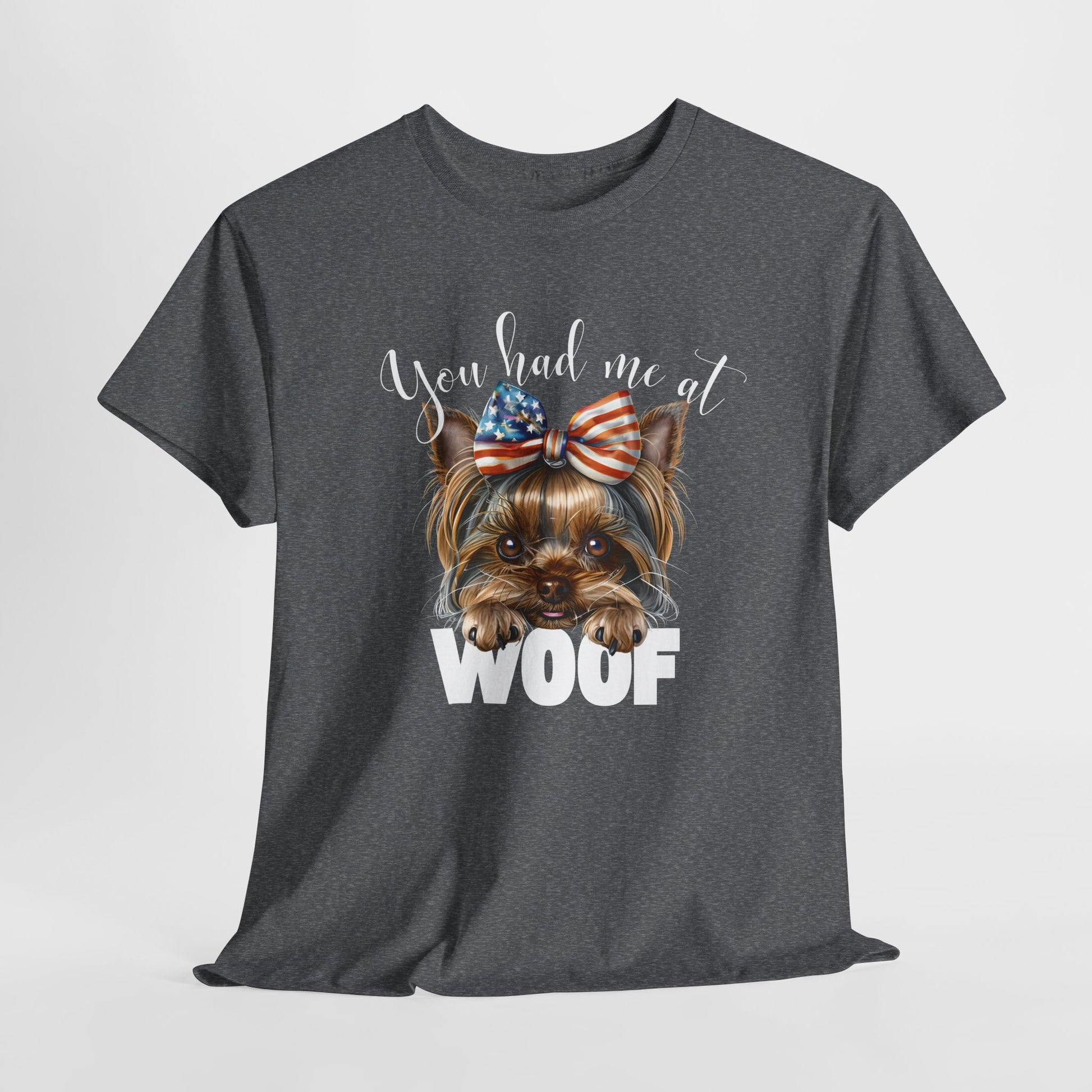 DOG SHIRTS FOR WOMEN Yorkie Woof in graphite heather