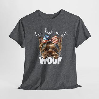 DOG SHIRTS FOR WOMEN Yorkie Woof in graphite heather