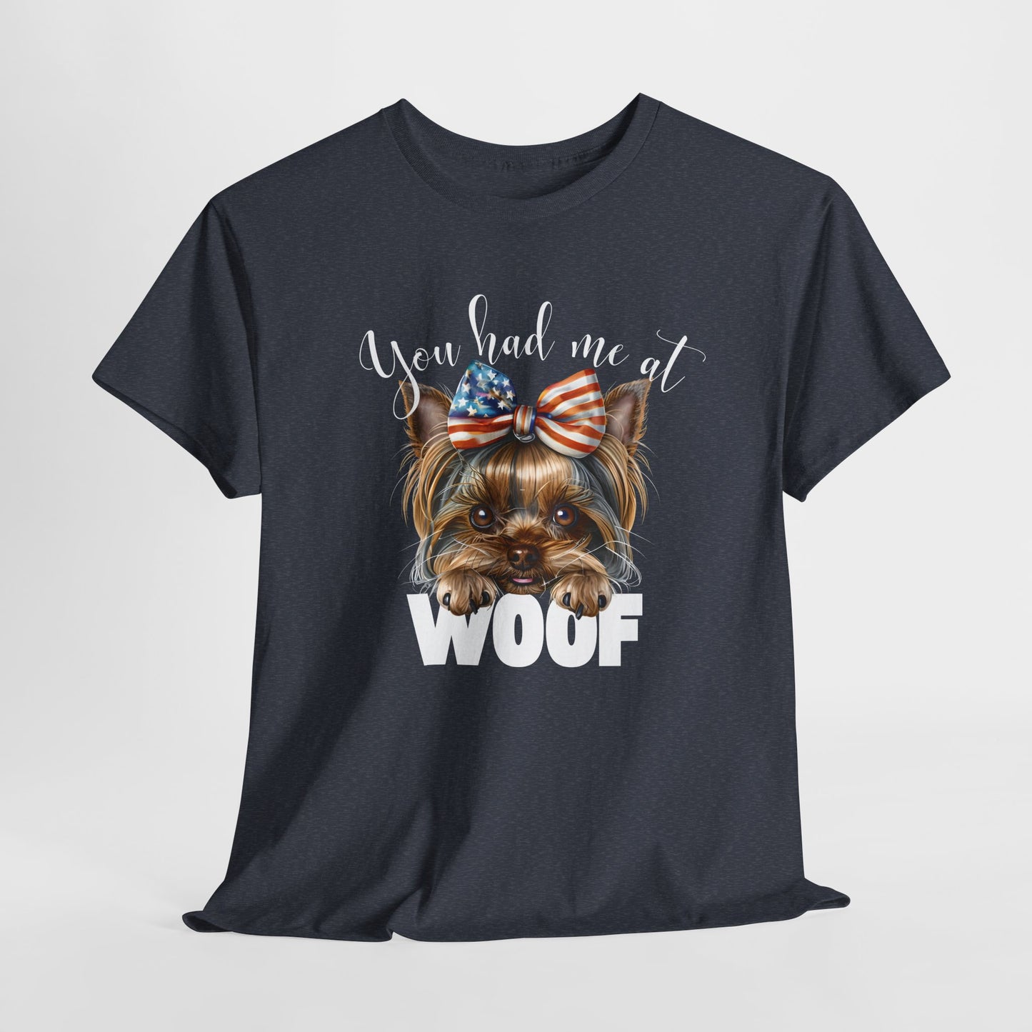 DOG SHIRTS FOR WOMEN Yorkie Woof in heather navy