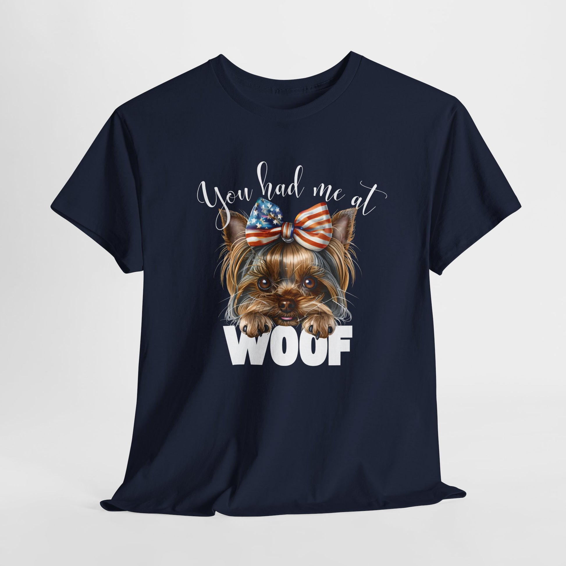 DOG SHIRTS FOR WOMEN Yorkie Woof in navy