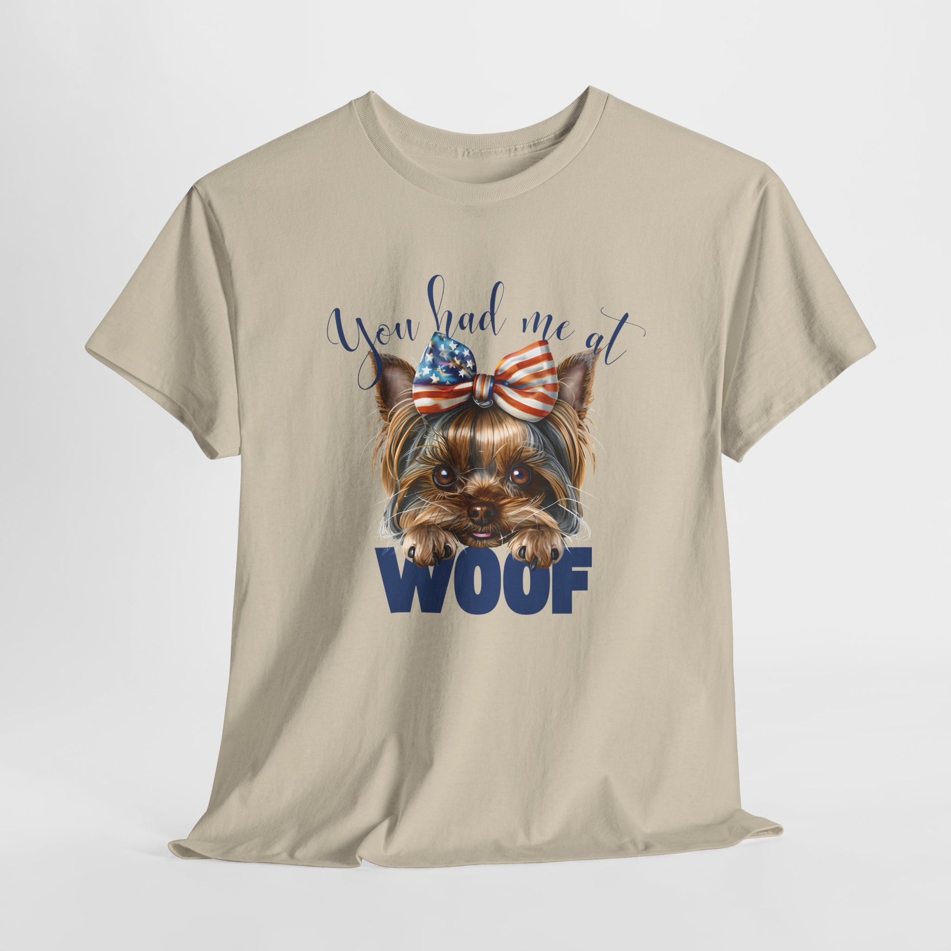 DOG SHIRTS FOR WOMEN Yorkie Woof in sand