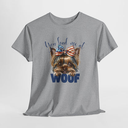 DOG SHIRTS FOR WOMEN Yorkie Woof in sport gray