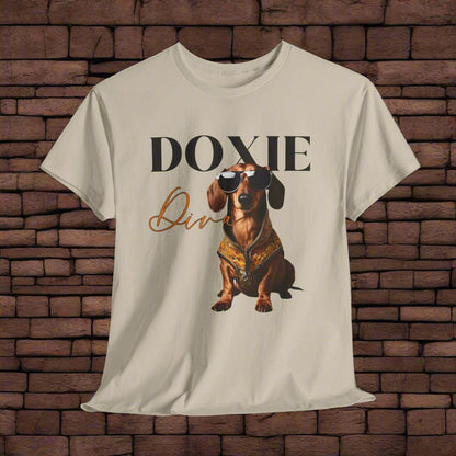 DOXIE SHIRT with Biker Dachshund in sand