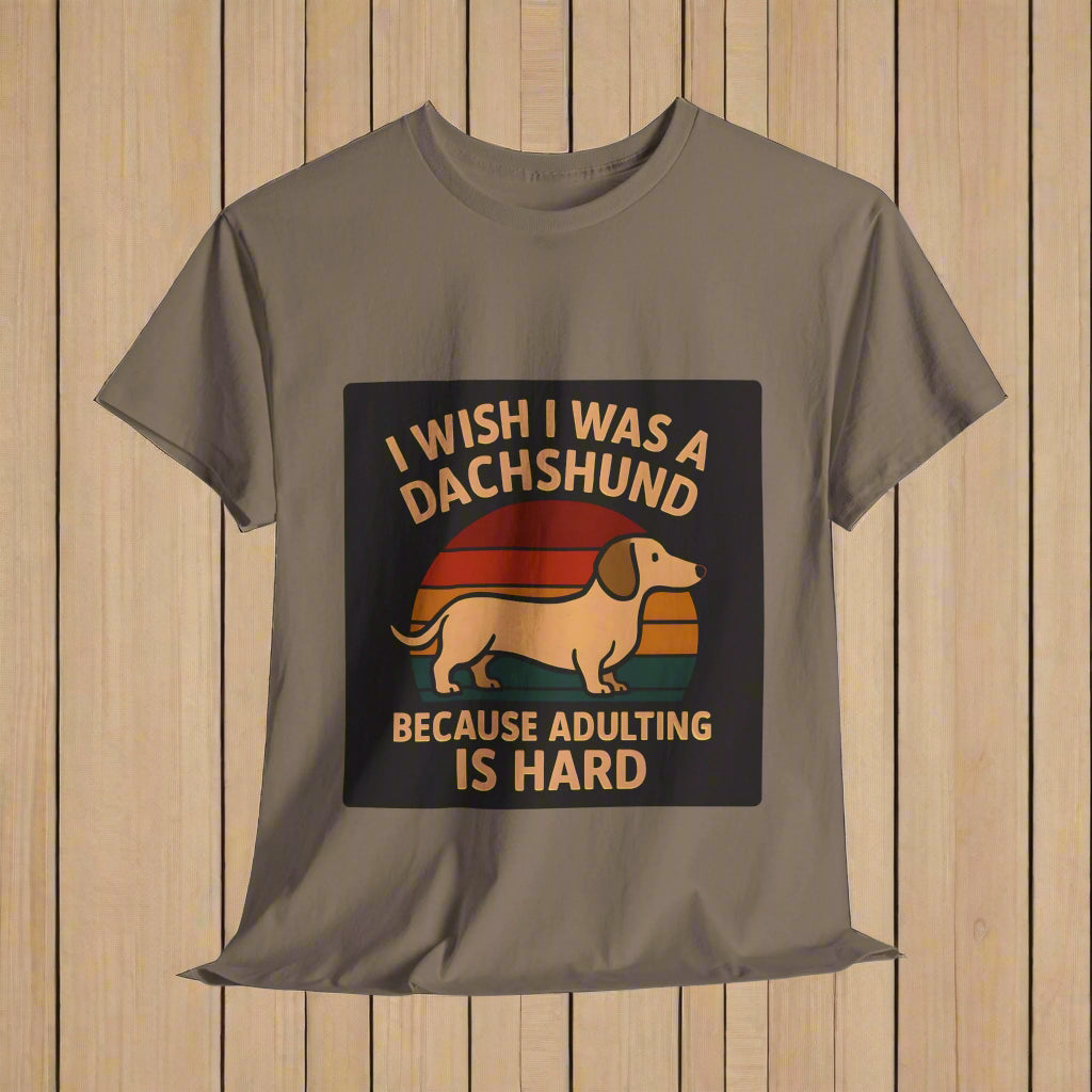 Dachshund Shirt text Adulting is Hard in brown savana