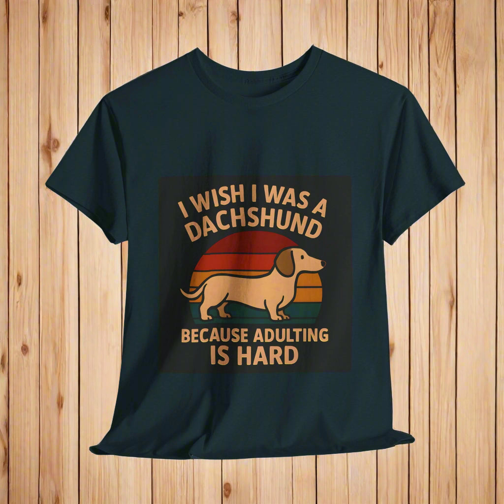 Dachshund Shirt text Adulting is Hard in midnight