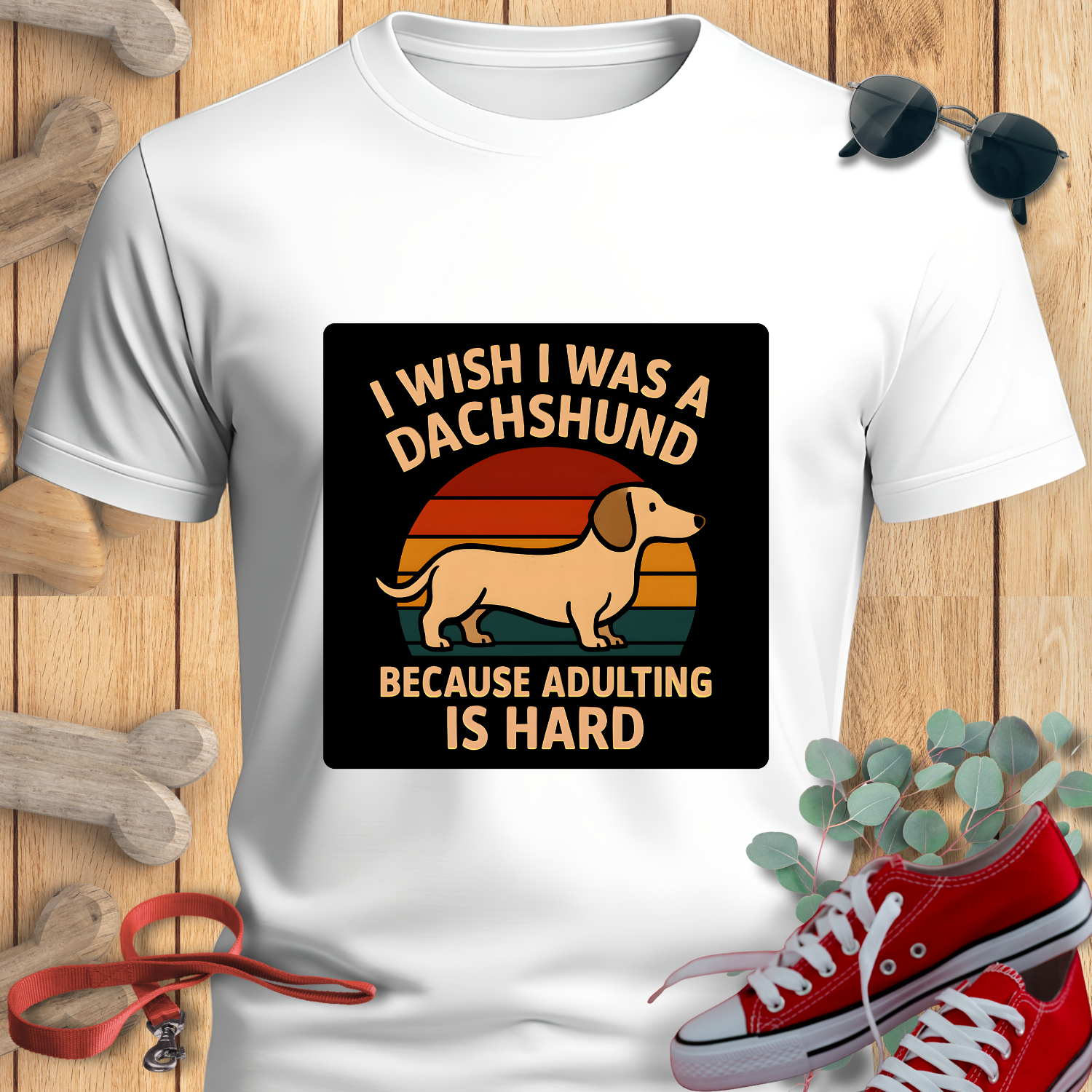 Dachshund Shirt text Adulting is Hard in white