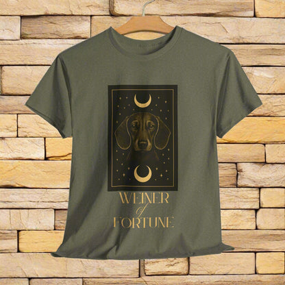 Dachshund shirt with Weiner of fortune in heather military green