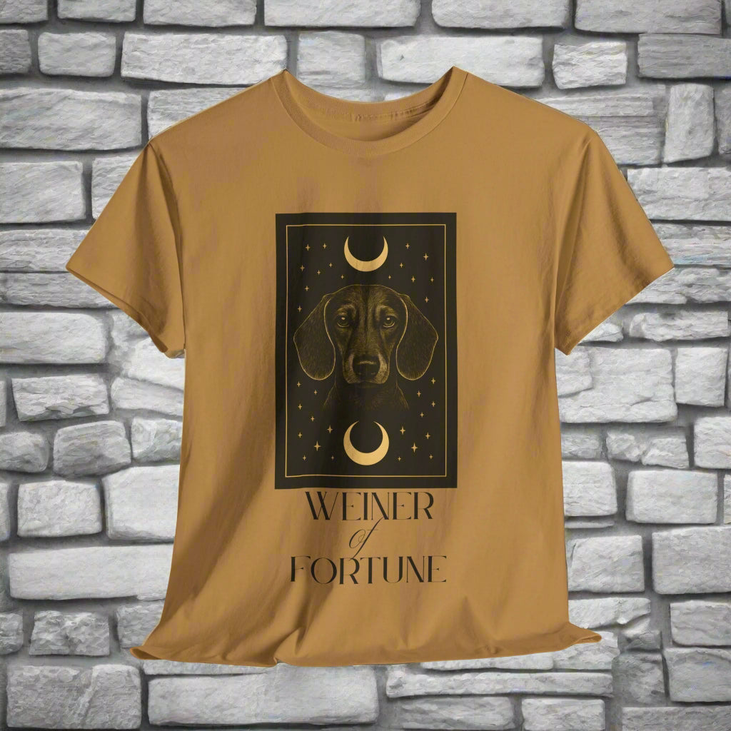 Dachshund shirt with Weiner of fortune in old gold