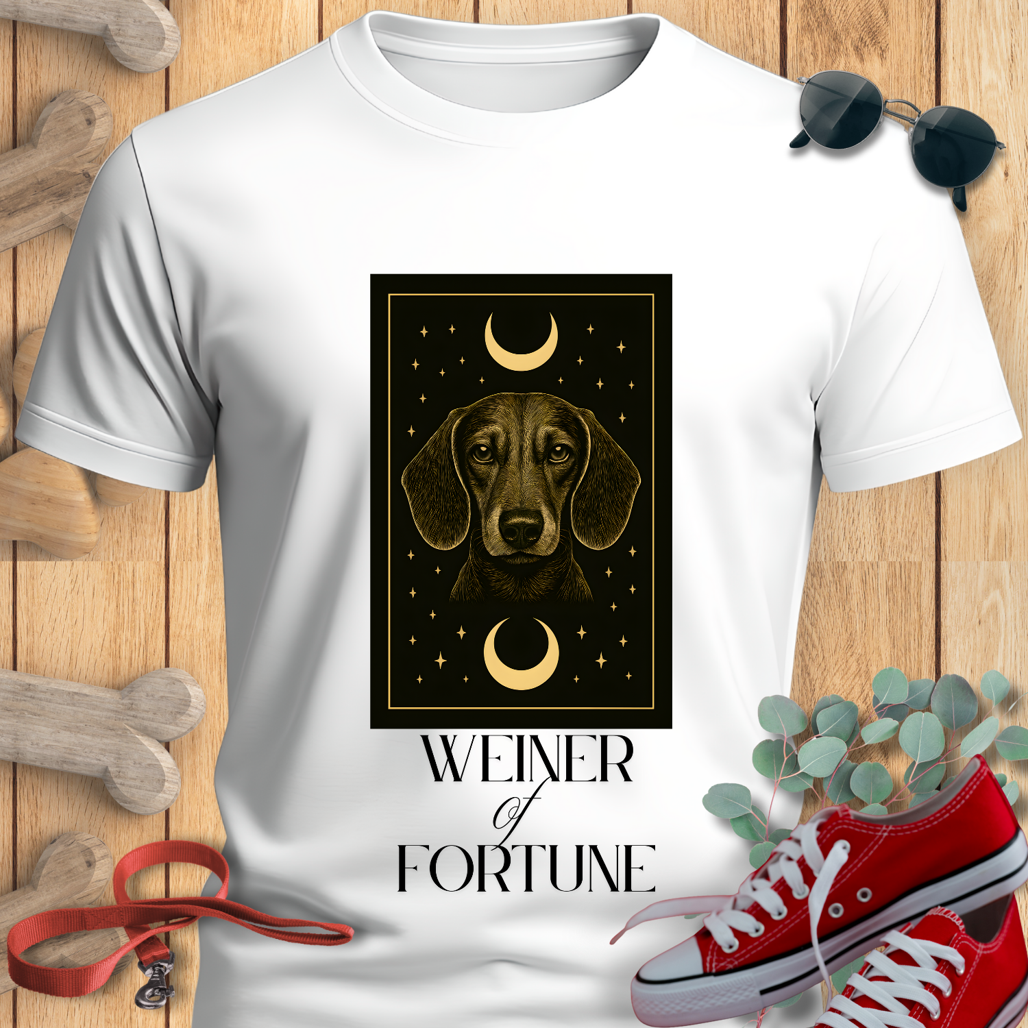 Dachshund shirt with Weiner of fortune in white