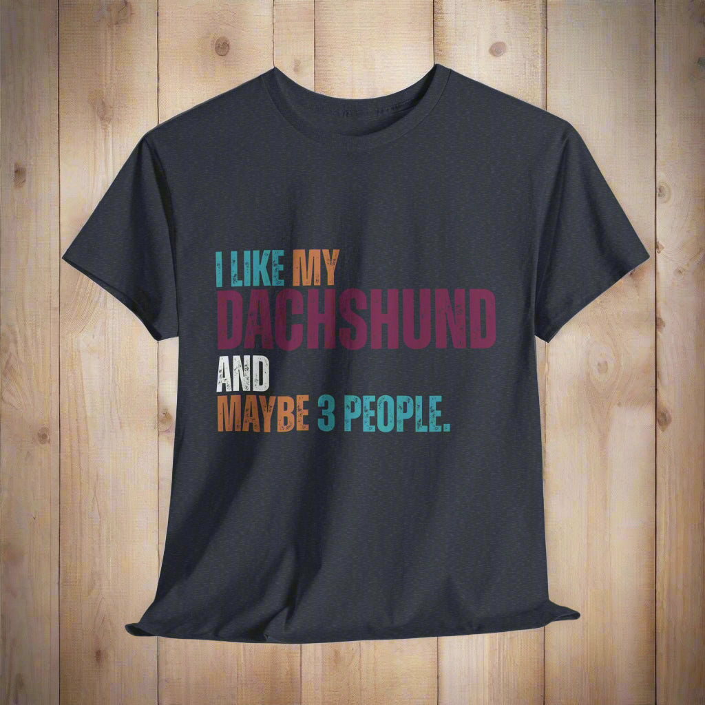 Dachshund shirt with text graphic in heather navy