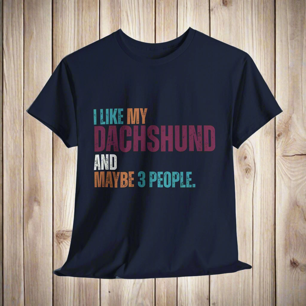Dachshund shirt with text graphic in navy