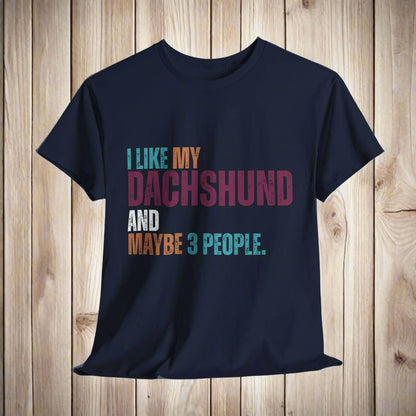 Dachshund shirt with text graphic in navy