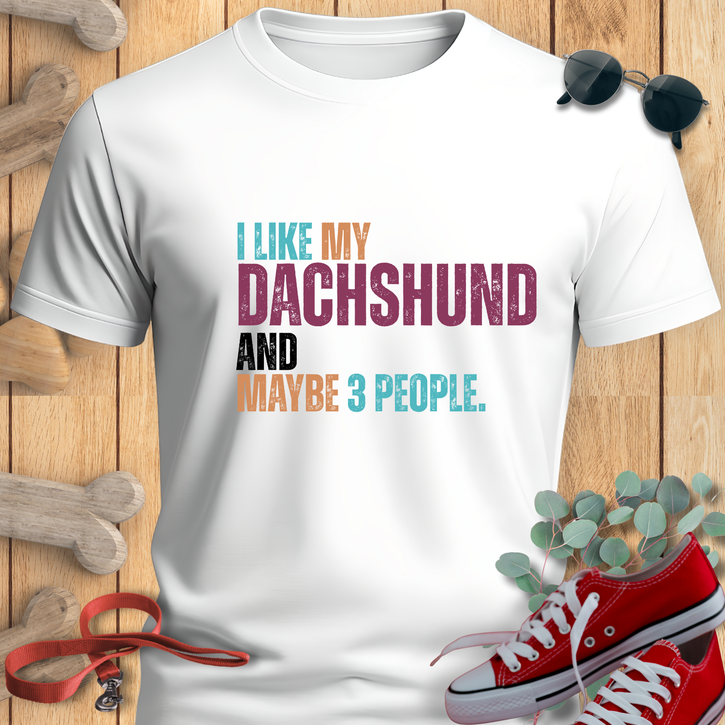 Dachshund shirt with text graphic in white
