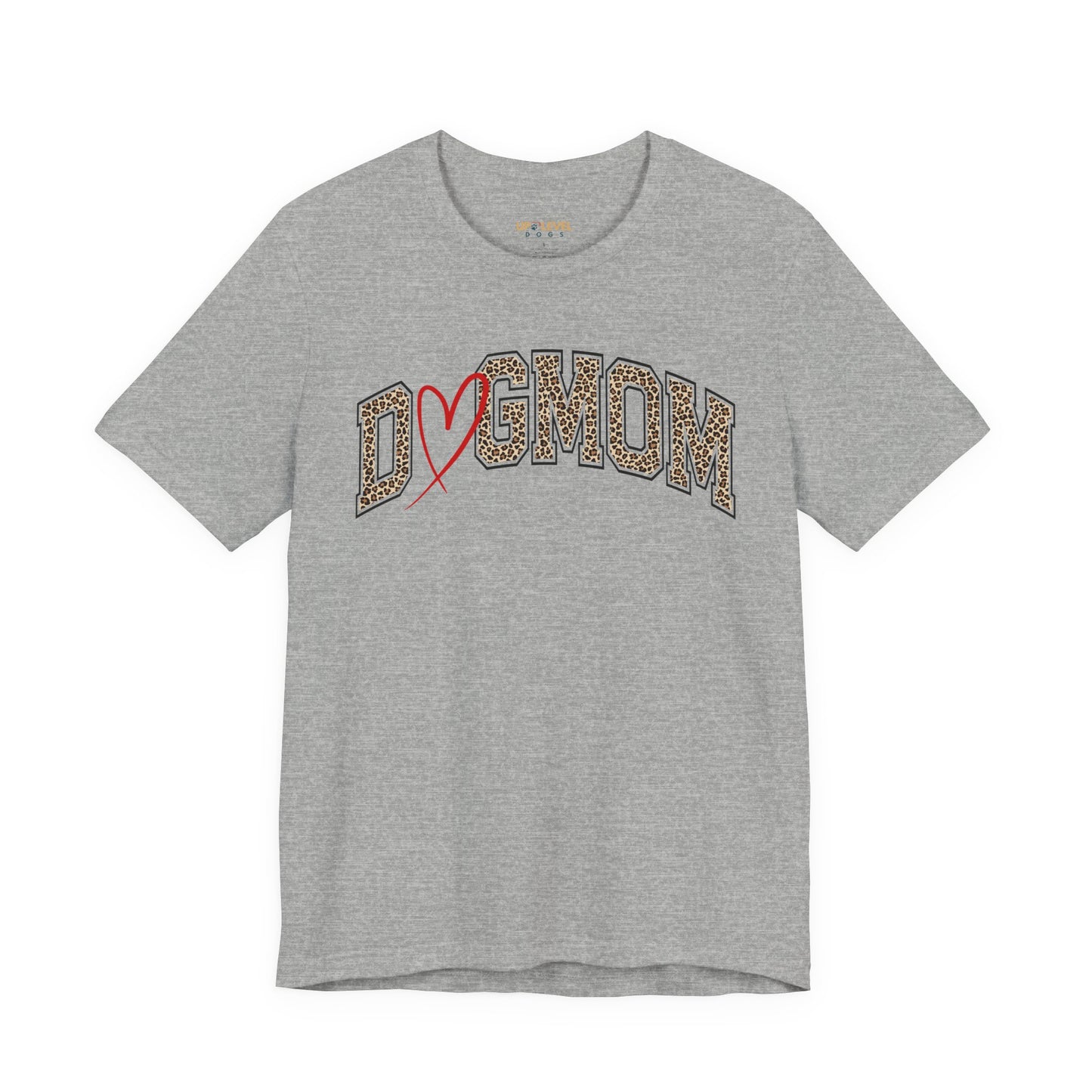 Dogmom Graphic Tee with Heart in heather ash