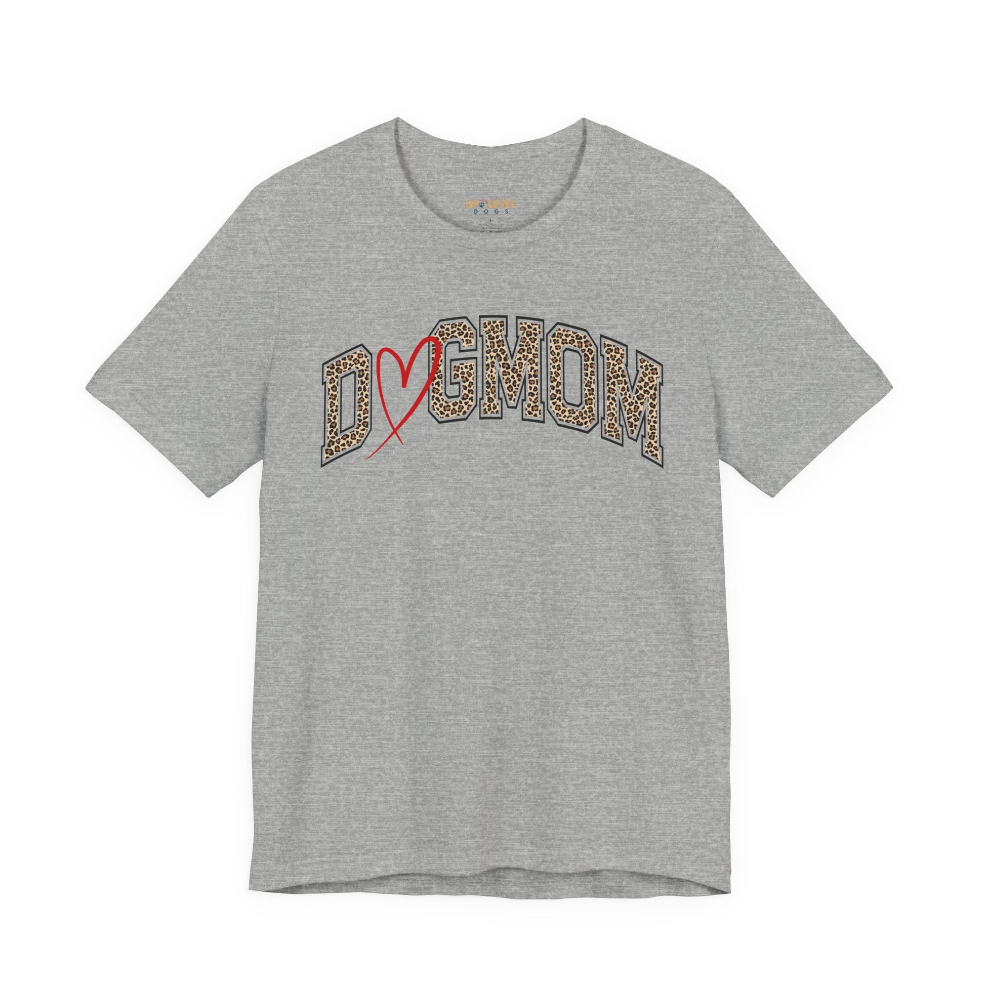 Dogmom Graphic Tee with Heart in heather ash