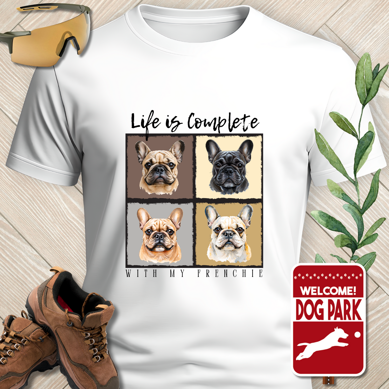 FRENCHIE T SHIRT Life is Complete in white