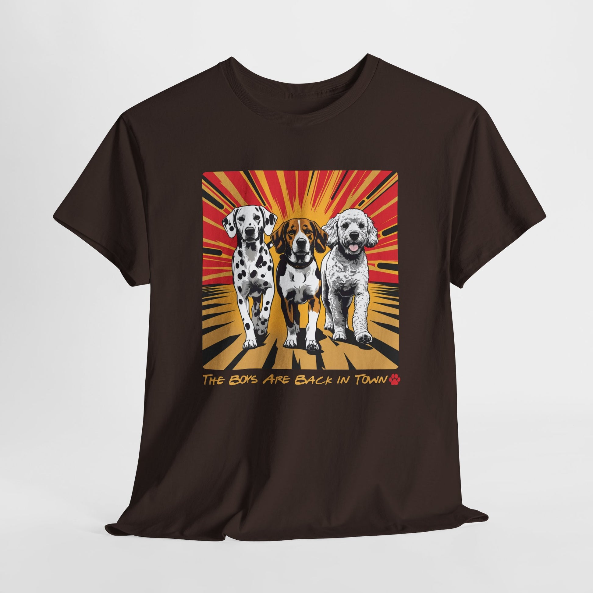 FUNNY DOG SHIRT Boy Back in Town Multiple Dog Tee in dark chocolate