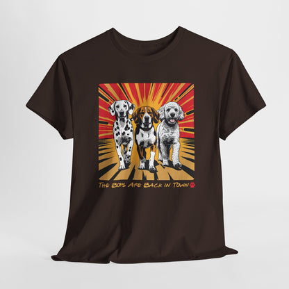 FUNNY DOG SHIRT Boy Back in Town Multiple Dog Tee in dark chocolate