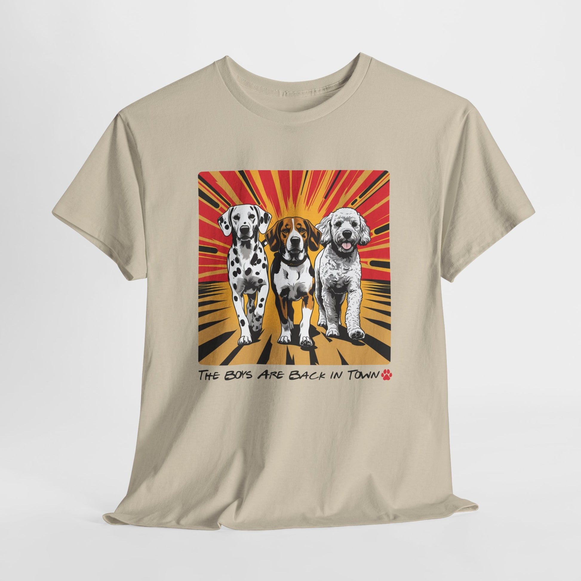 FUNNY DOG SHIRT Boy Back in Town Multiple Dog Tee in sand