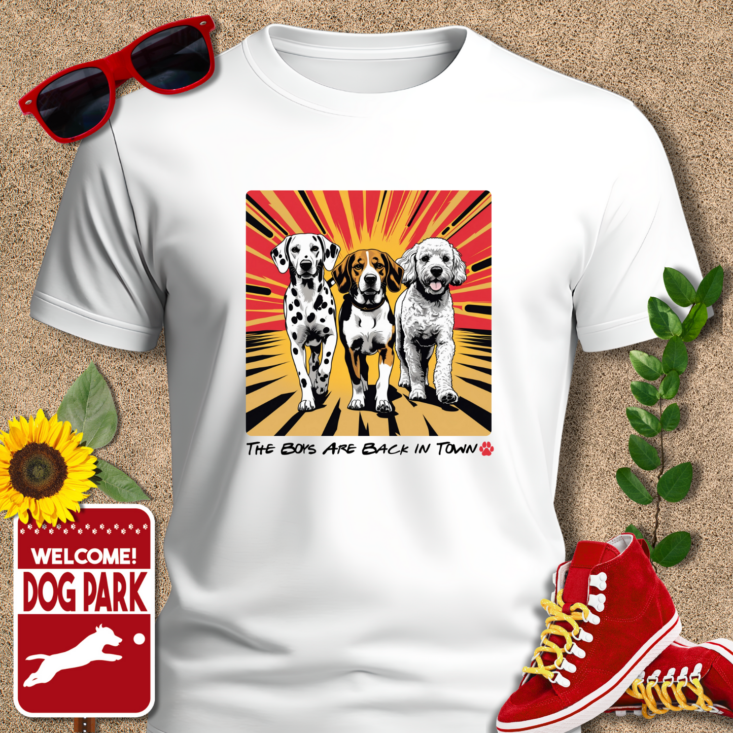 FUNNY DOG SHIRT Boy Back in Town Multiple Dog Tee in white
