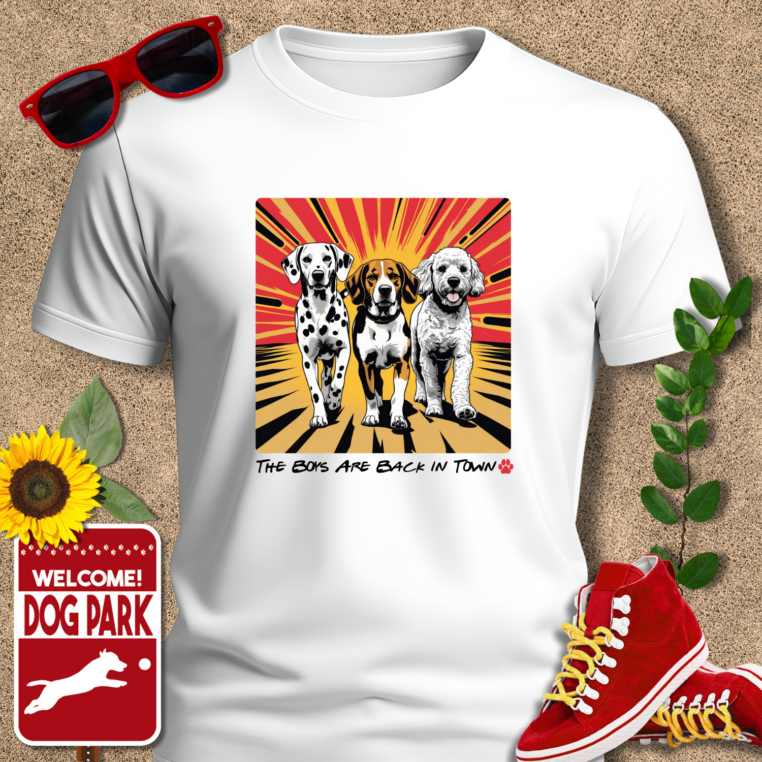 FUNNY DOG SHIRT Boy Back in Town Multiple Dog Tee in white